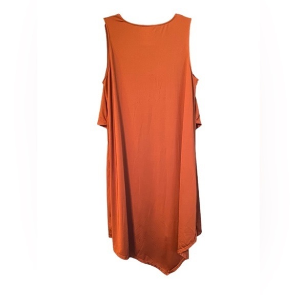 Cuddl Duds stretchy, brandy brown sleeveless dress with v ruffled layer size L - Picture 4 of 5